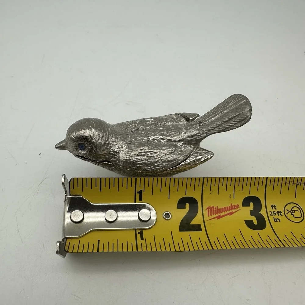 Vintage‎ FLORENZA Silver Cast Metal Green Rhinestone Eyed Bird Trinket Box 3